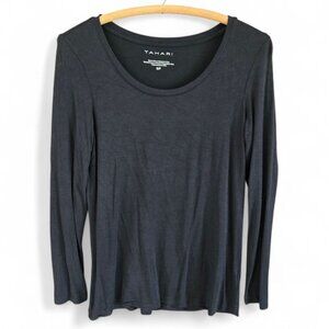 Tahari Womens Black Long Sleeve Top Size Small Scoop Neck Knit